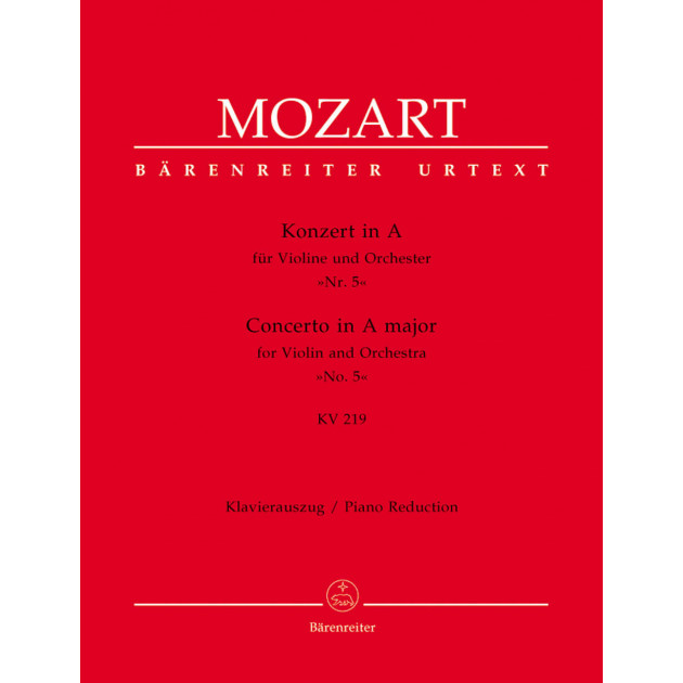 Gentleman friendly evaporation Waterfront W. A. Mozart - Concertul Nr. 5 pentru vioară în La Major - KV 219 Editura  Bärenreiter Urtext Conține știma pentru vioară solo urtext, știma pentru  vioara cu degetații și arcușe de